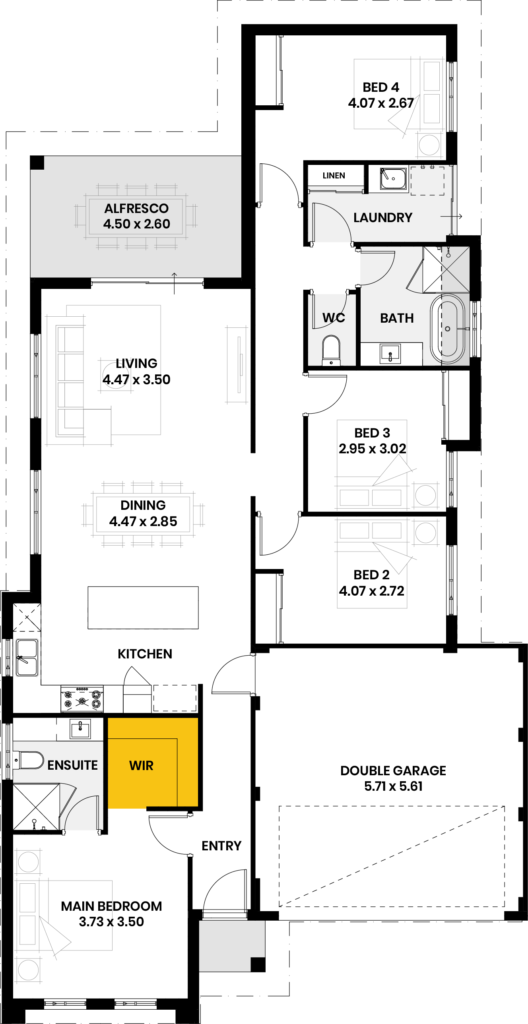 Floor plan of The Pinnacles home design, highlighting the walk-in-robe.